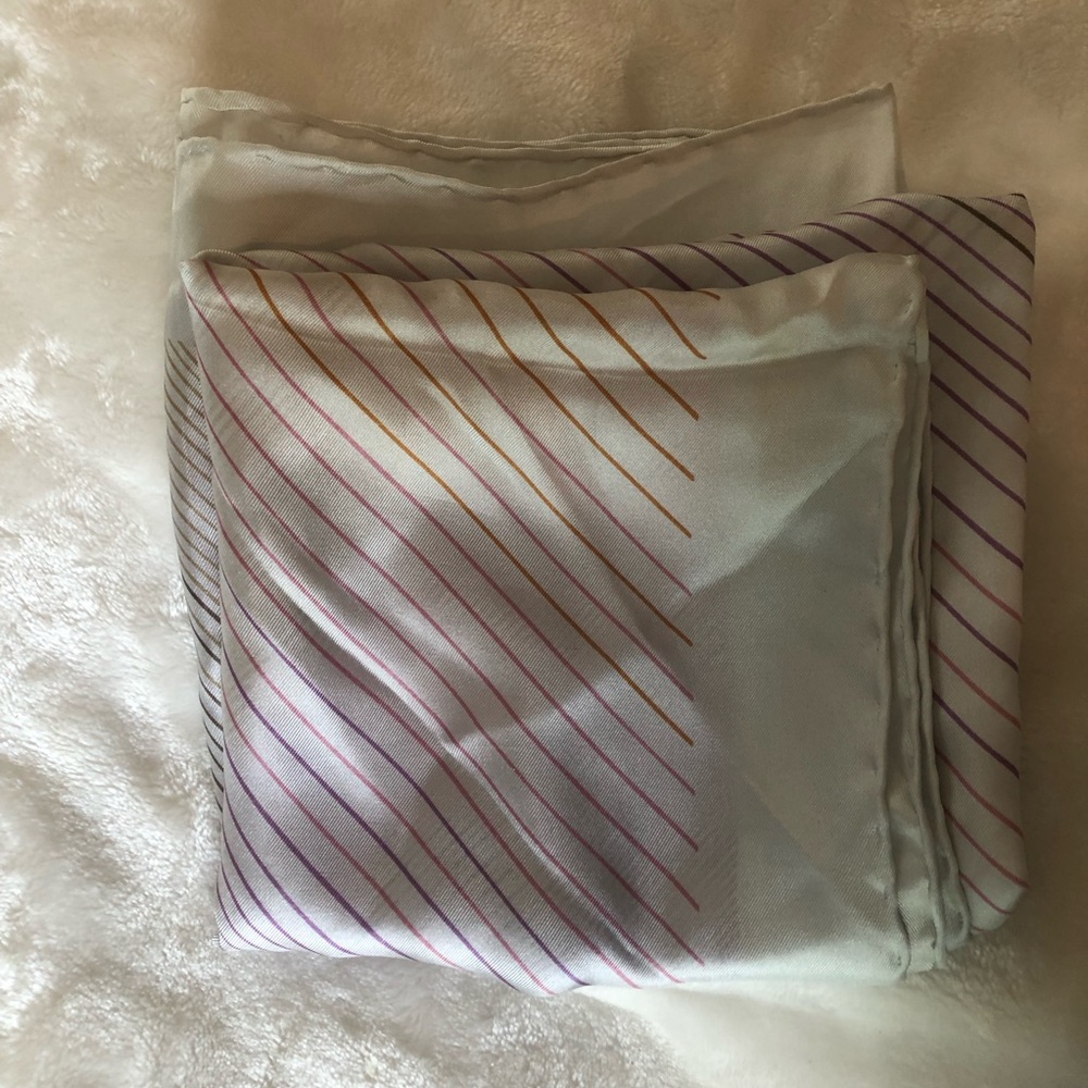 Echo Silky Ivory Scarf with Pink & Gold Diagonal Stripes